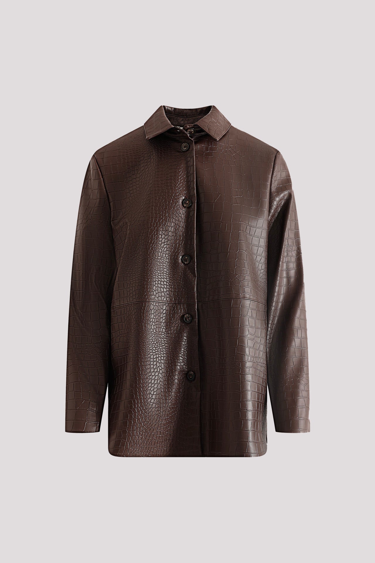 Giacca sovracamicia in ecopelle marrone