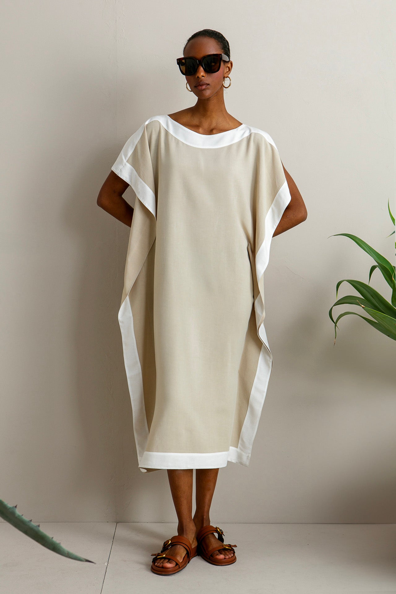 white handkerchief dress Two-tone handkerchief-hem dress in linen blend