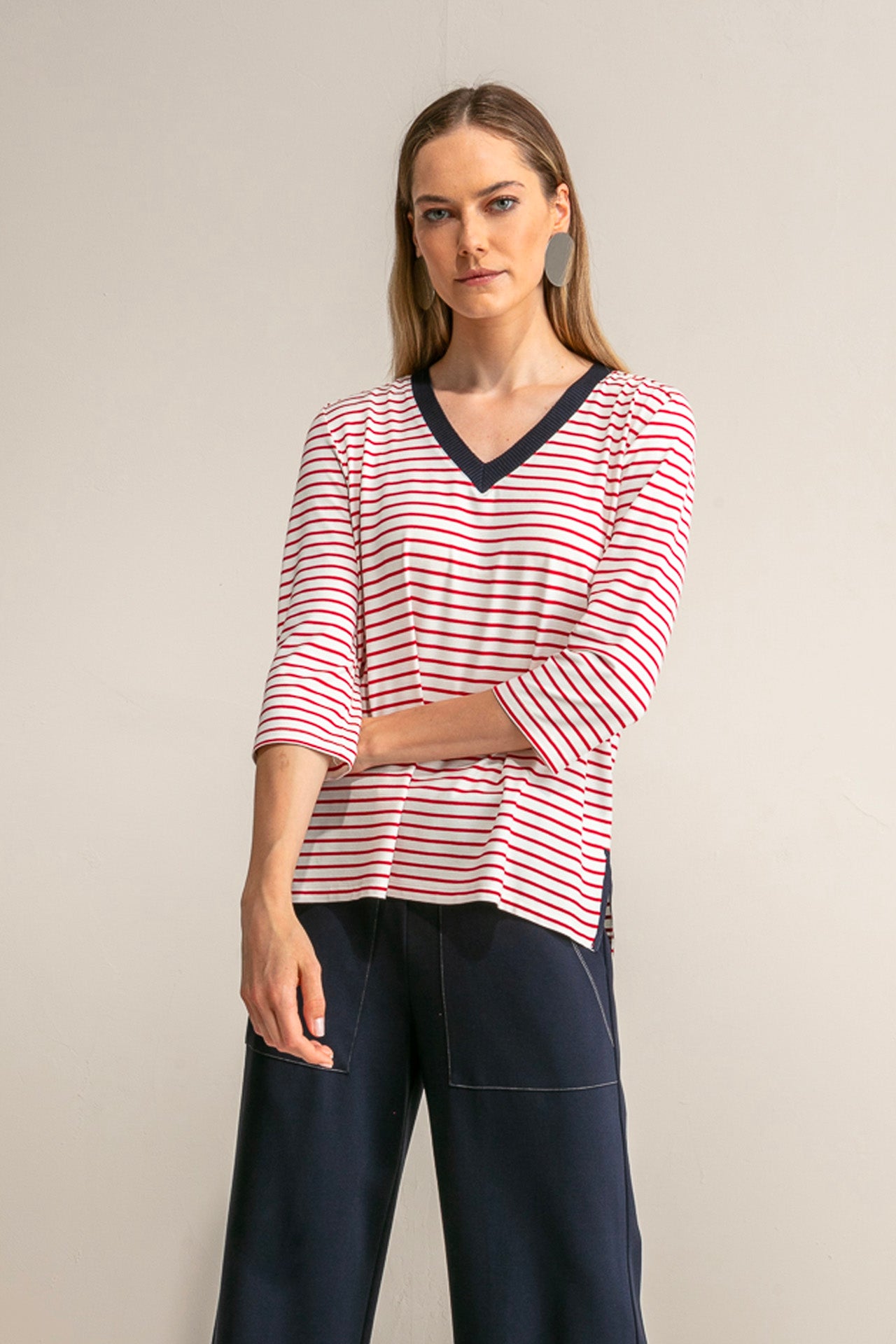 T-shirt a righe bicolor