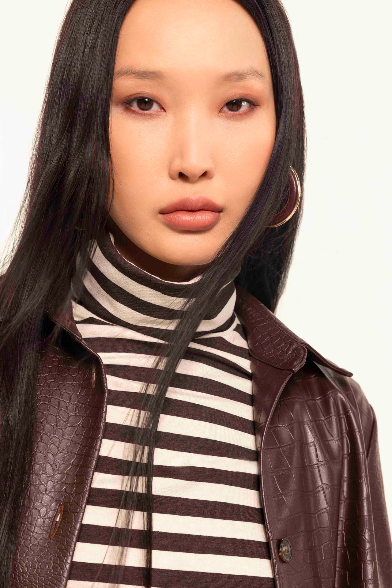 Two-tone striped stretch viscose turtleneck sweater