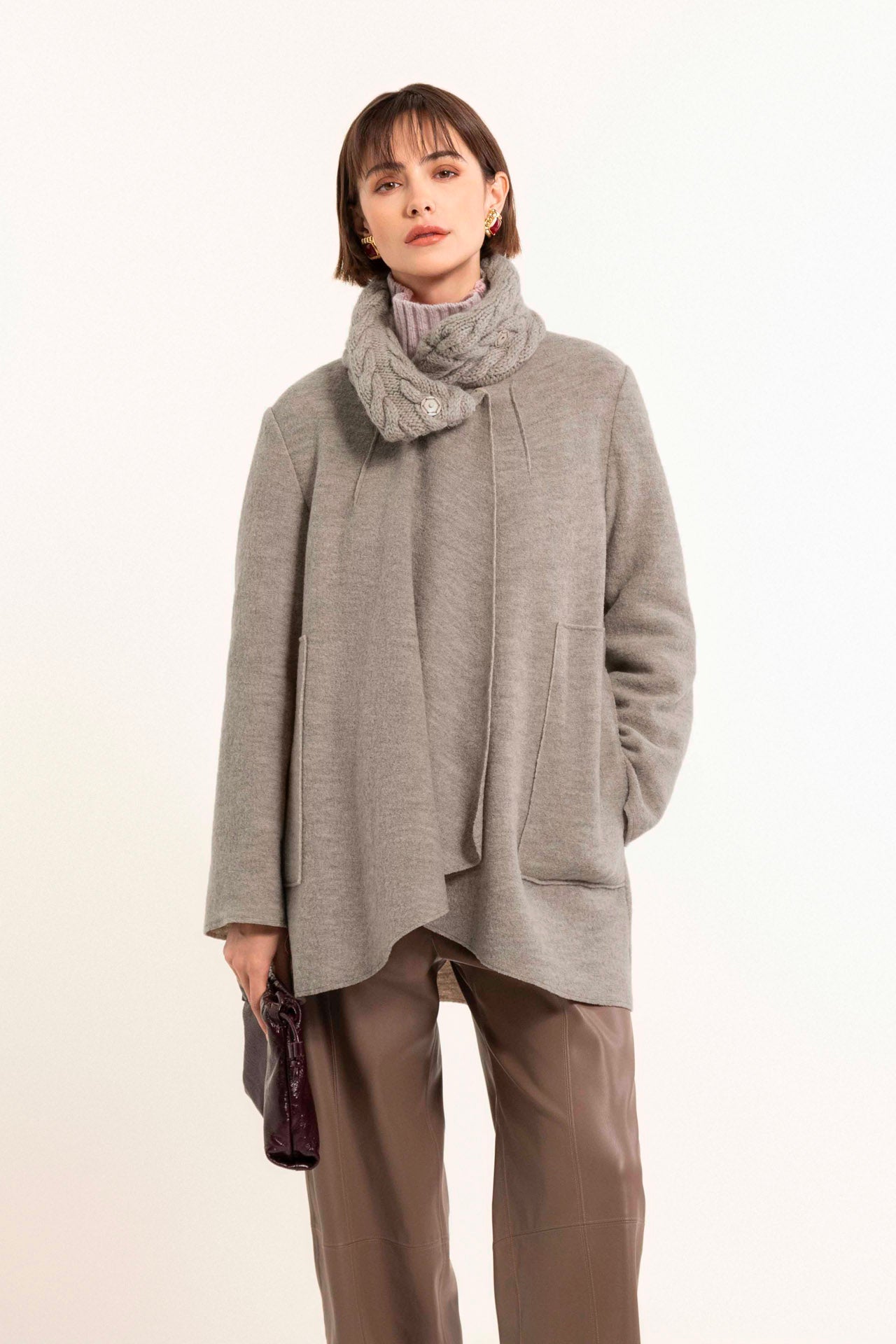 Beige wool jacket with cape collar
