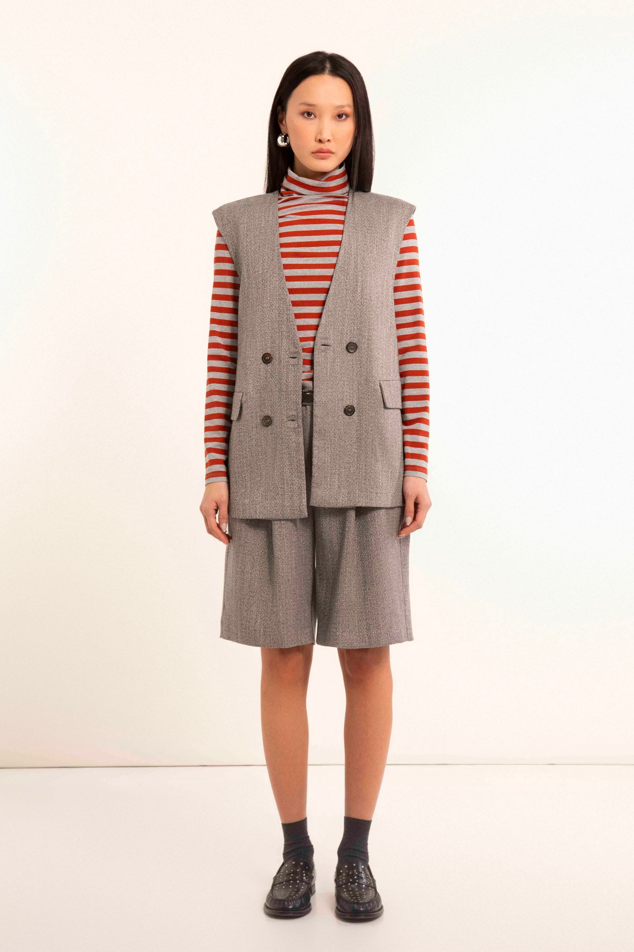 Two-tone striped stretch viscose turtleneck sweater