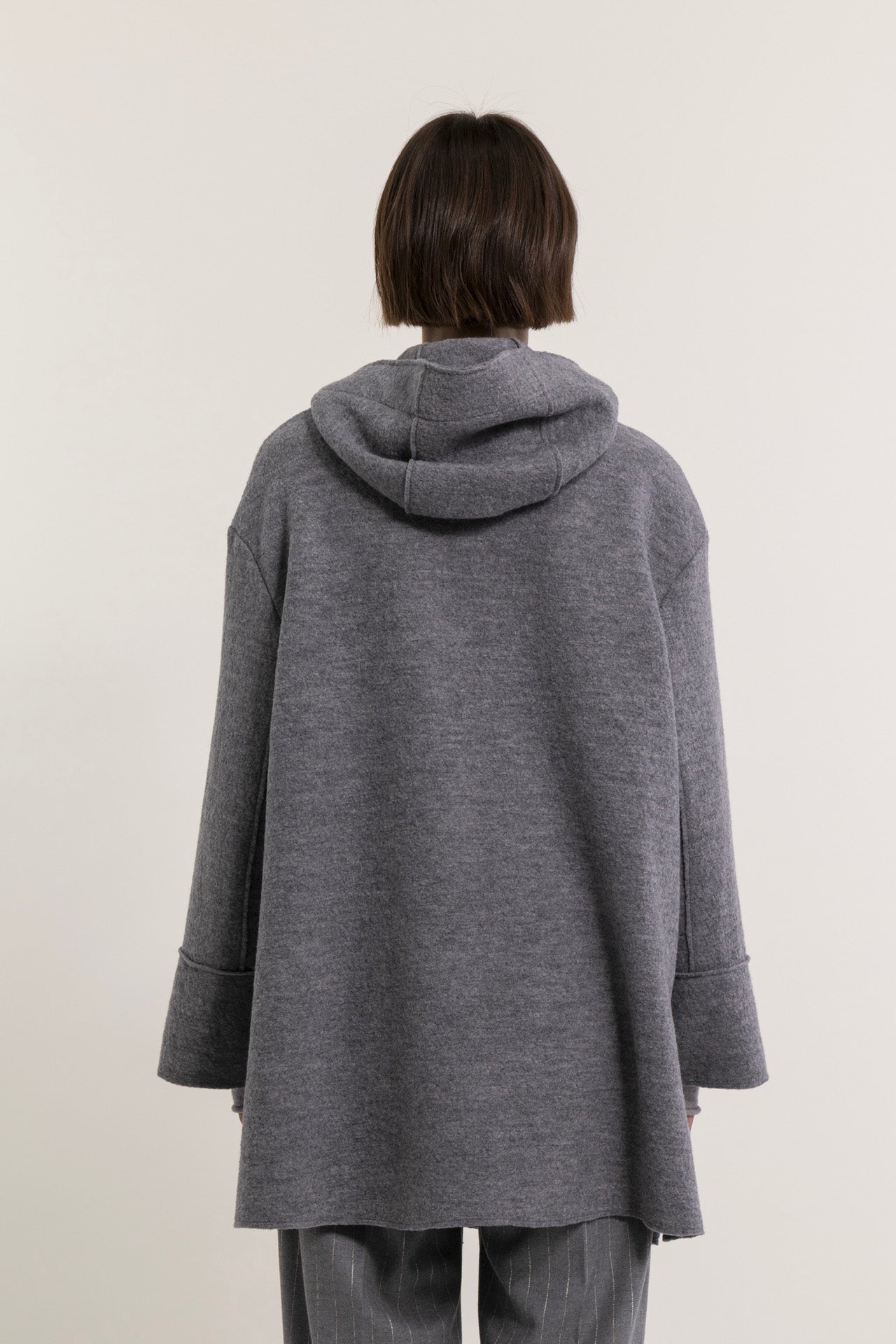 Long wool jacket with hood
