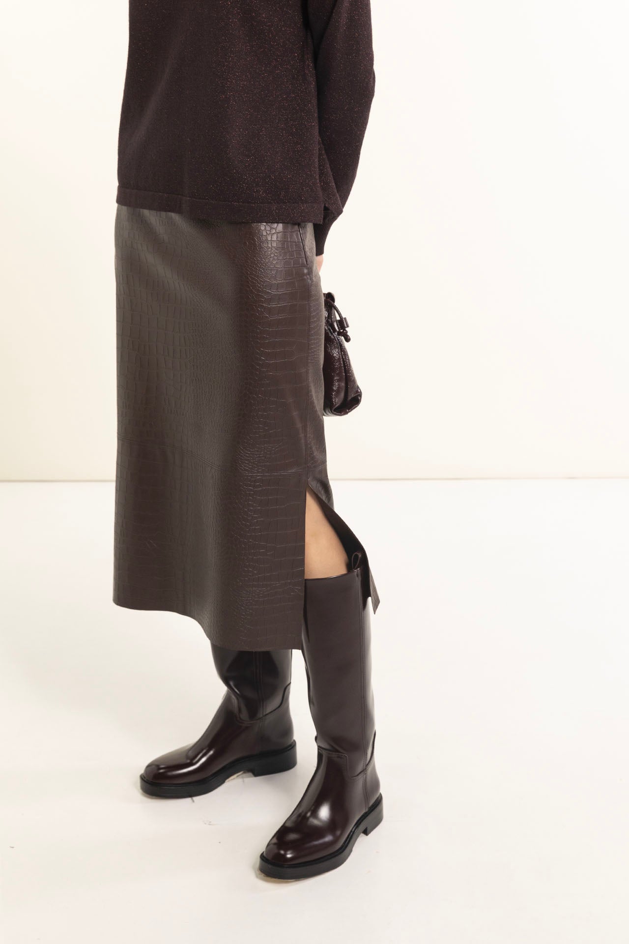 Faux leather pencil skirt with coconut motif
