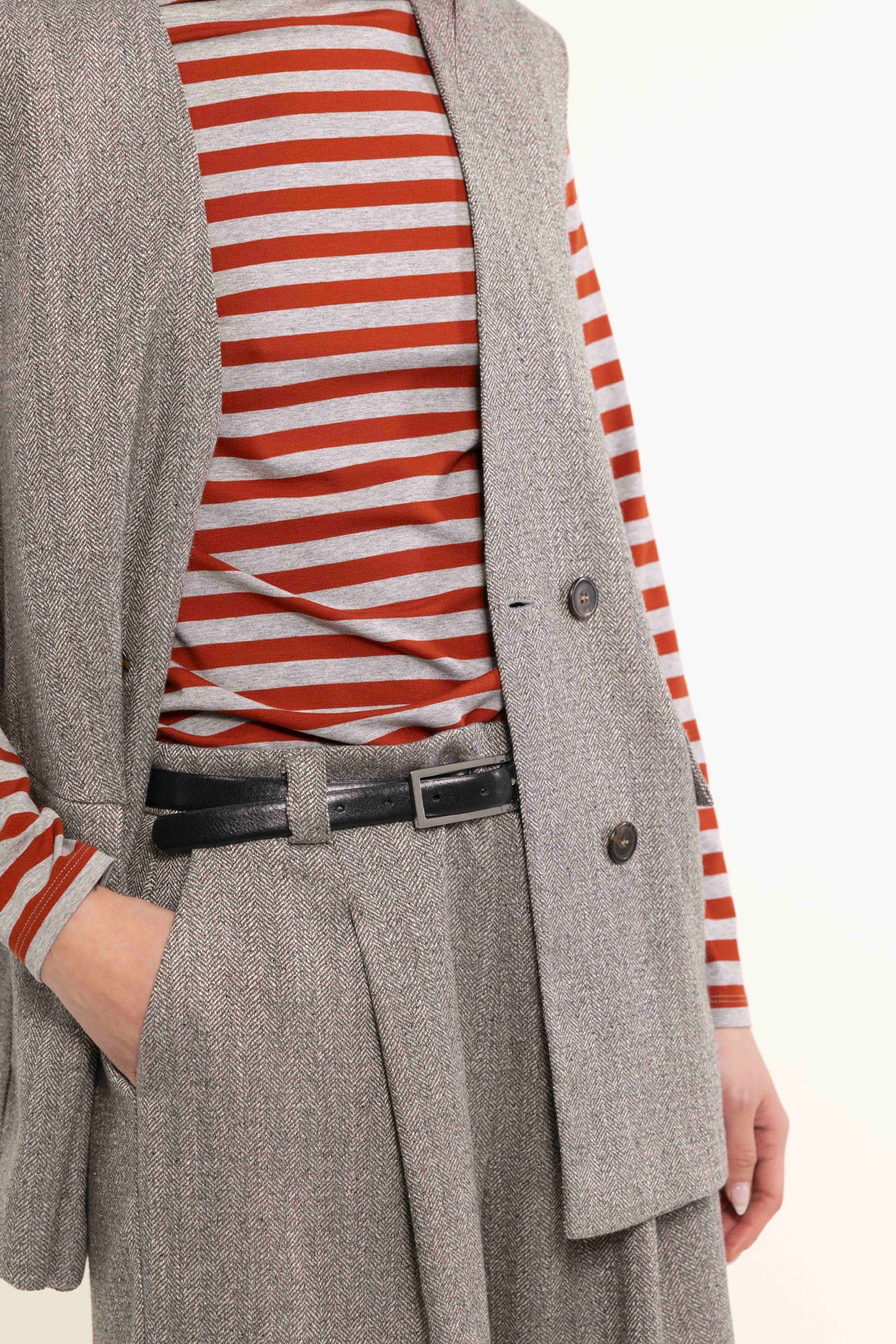 Two-tone striped stretch viscose turtleneck sweater