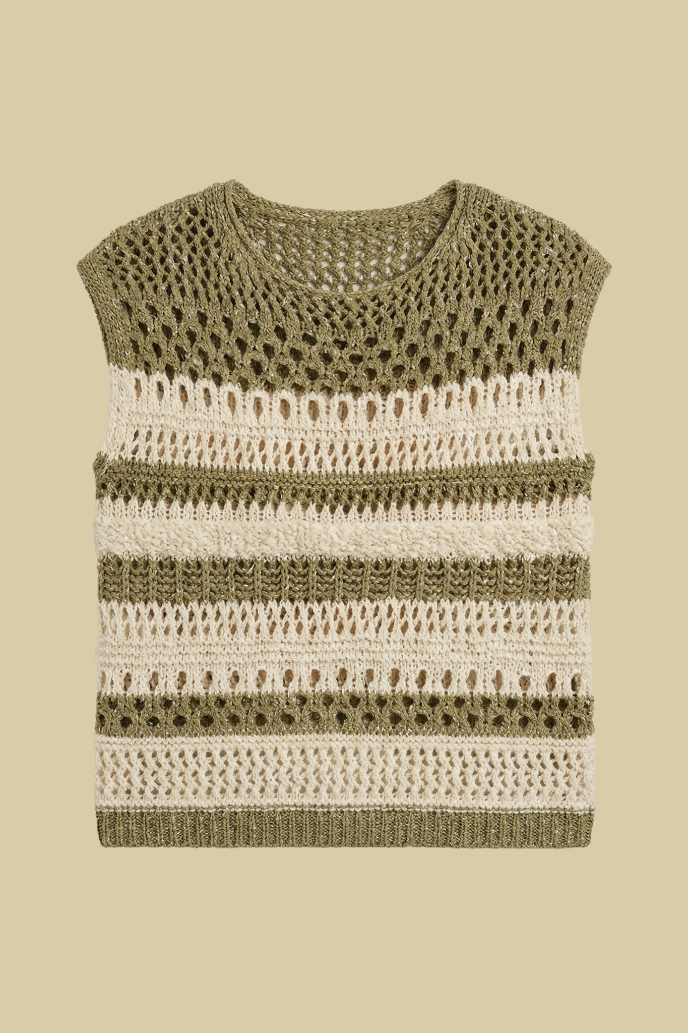 Top smanicato in maglia traforata a righe