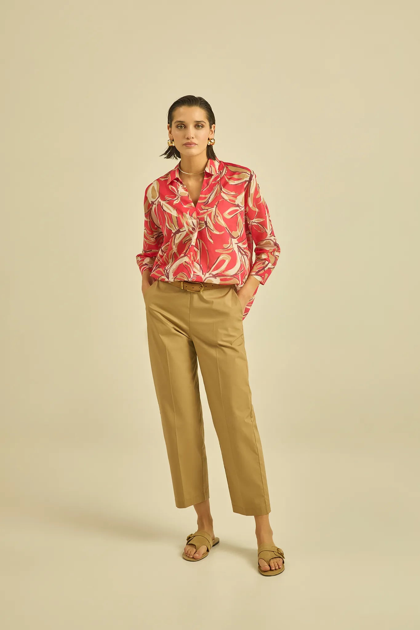 Pure cotton blouse with polo neckline