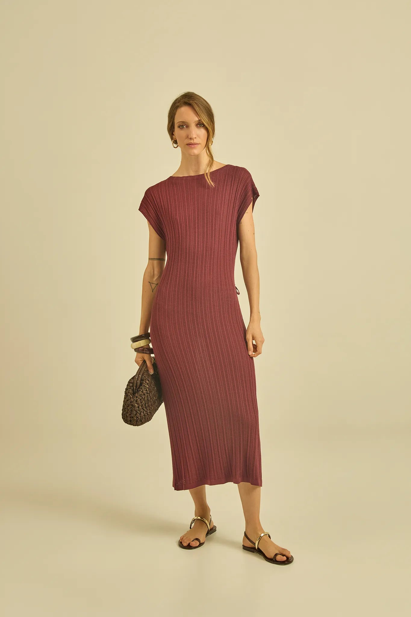 burgundy ribbed midi dress Ribbed knit midi dress