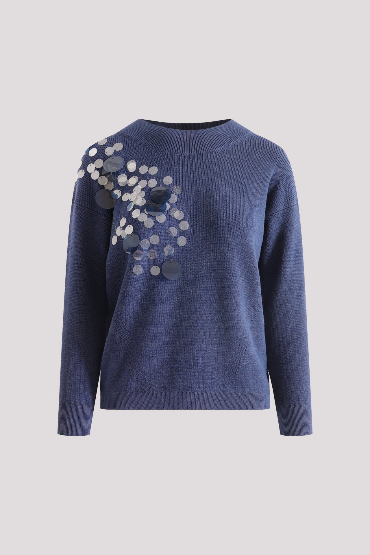 Maglia girocollo in cotone e lana con ricamo di paillettes