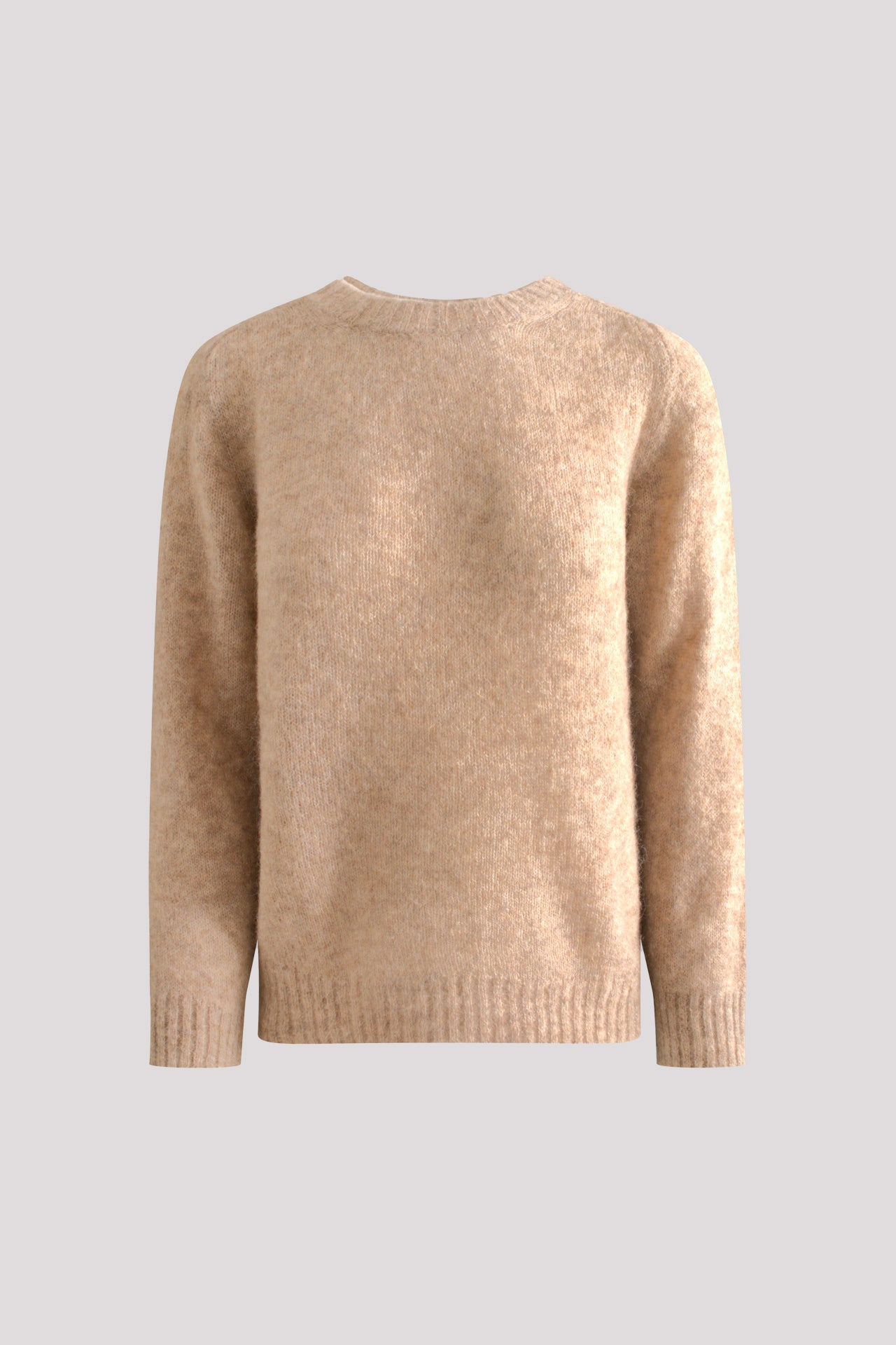 Maglia in alpaca beige girocollo con spalla a sella