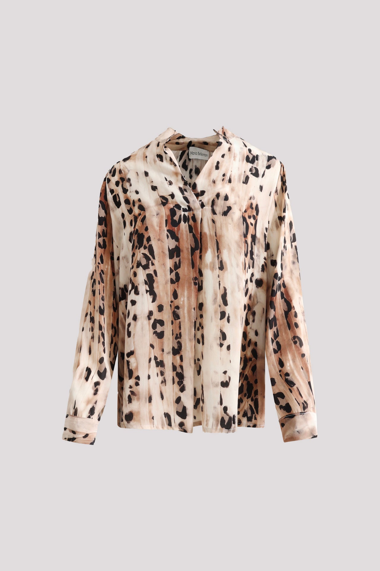 Blusa in viscosa fantasia animalier scollo a solino