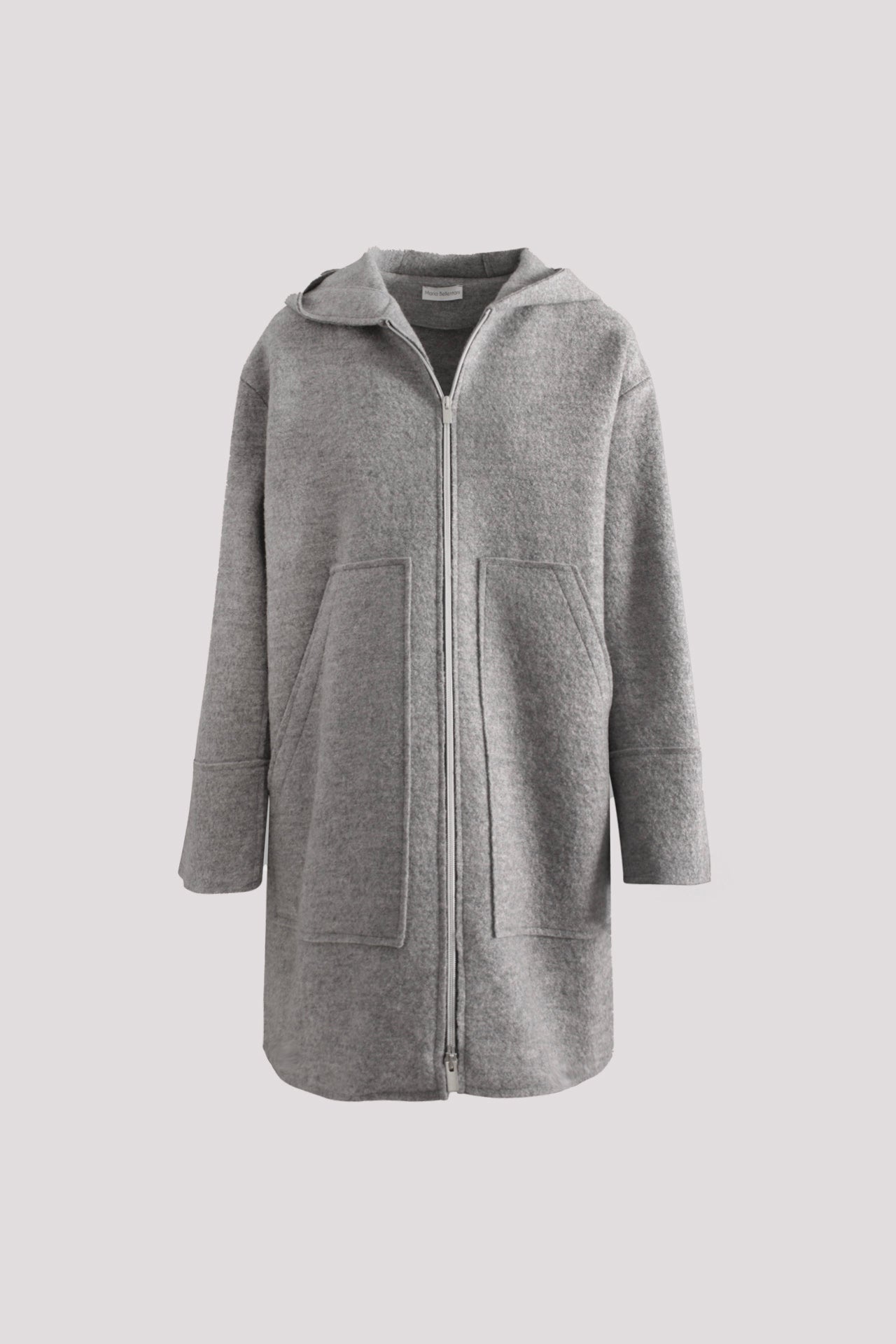 Giacca lunga in lana con cappuccio