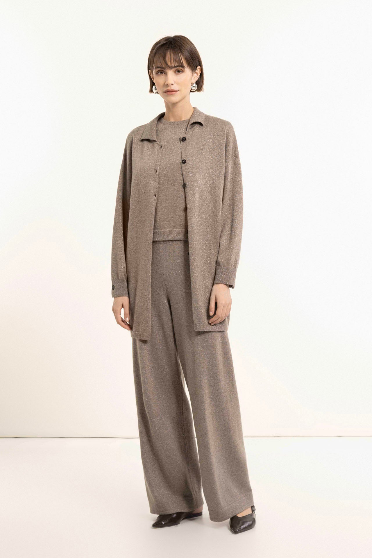 Wool and cashmere blend knit trousers with lurex