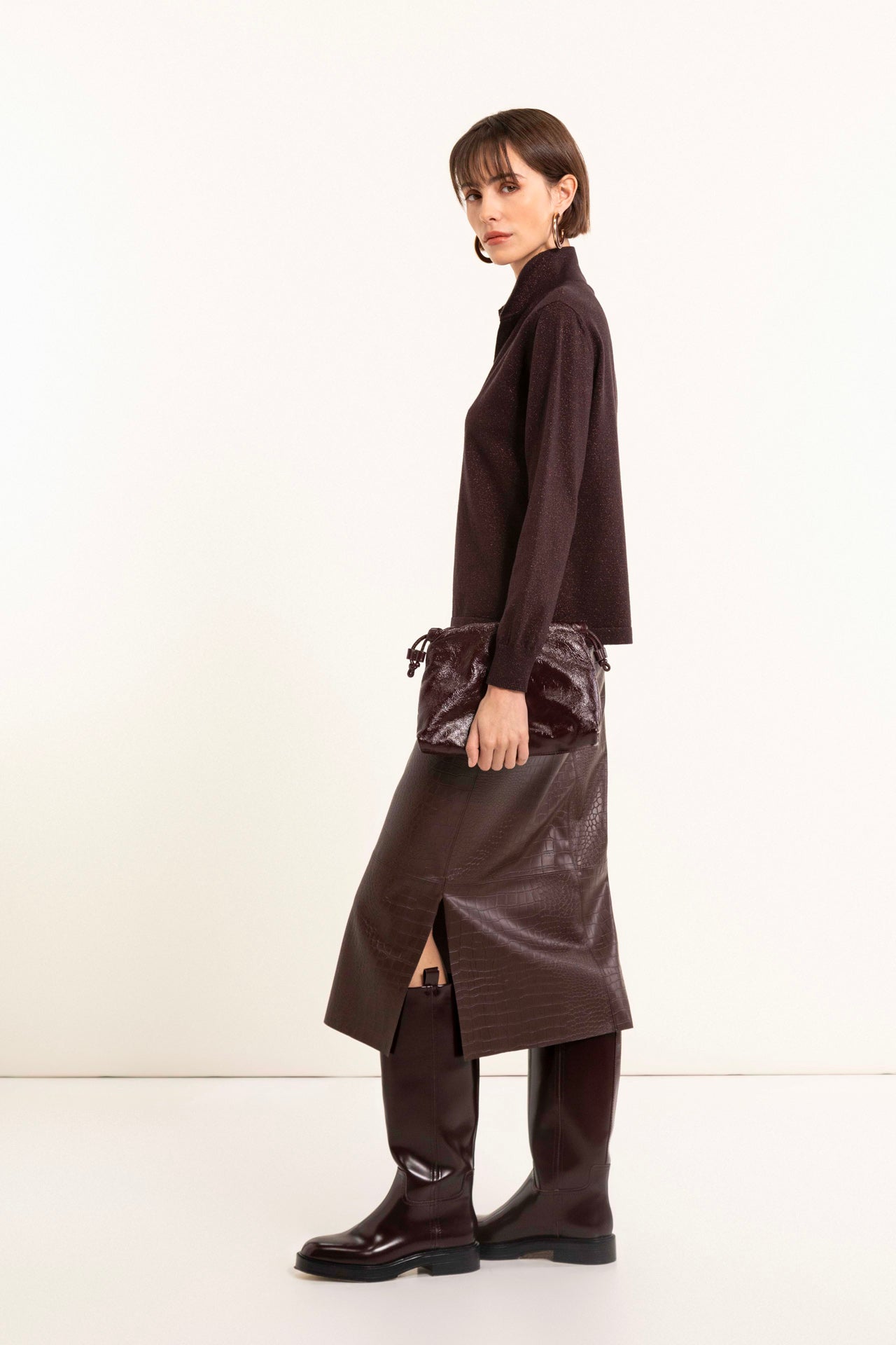 Faux leather pencil skirt with coconut motif