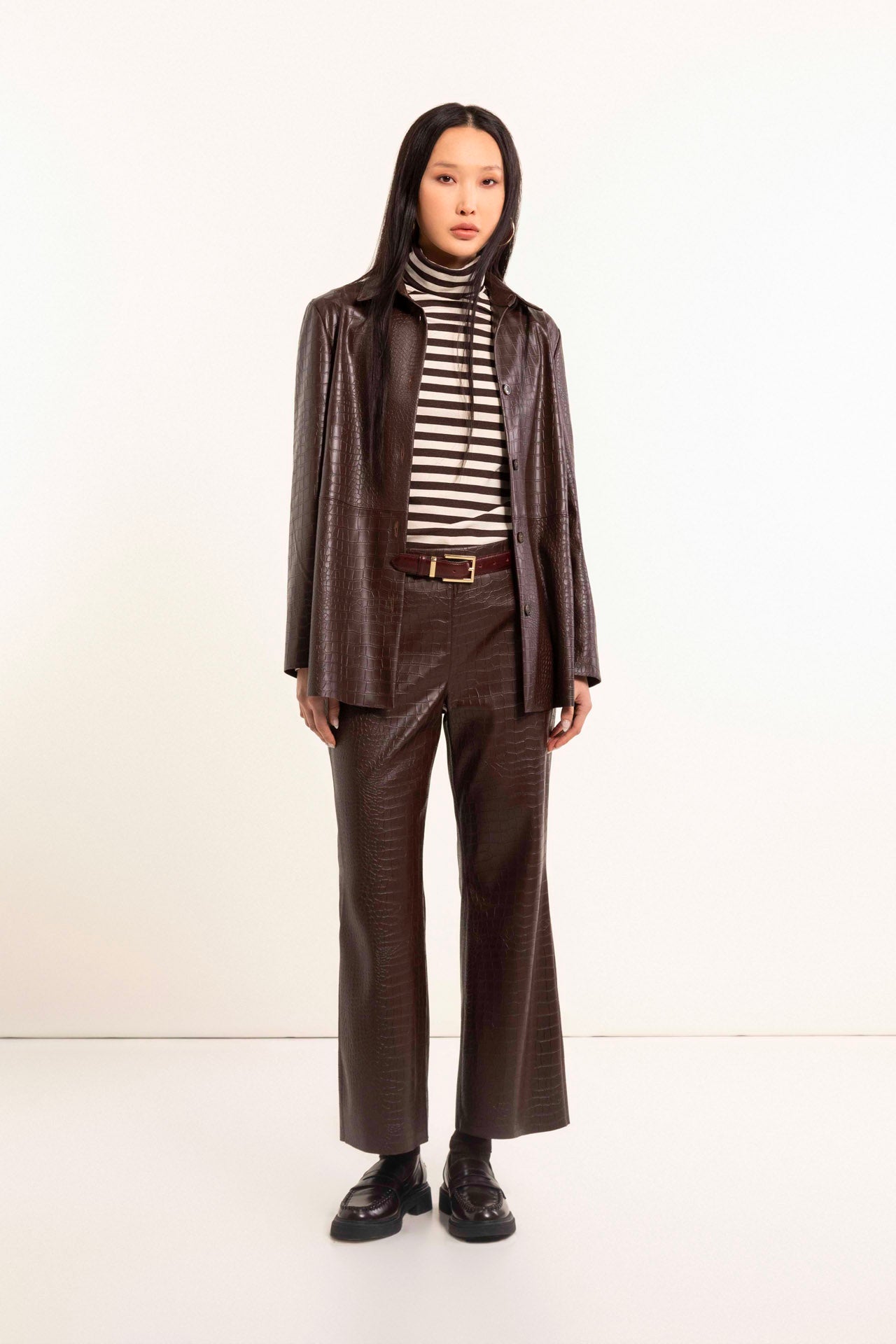 Two-tone striped stretch viscose turtleneck sweater