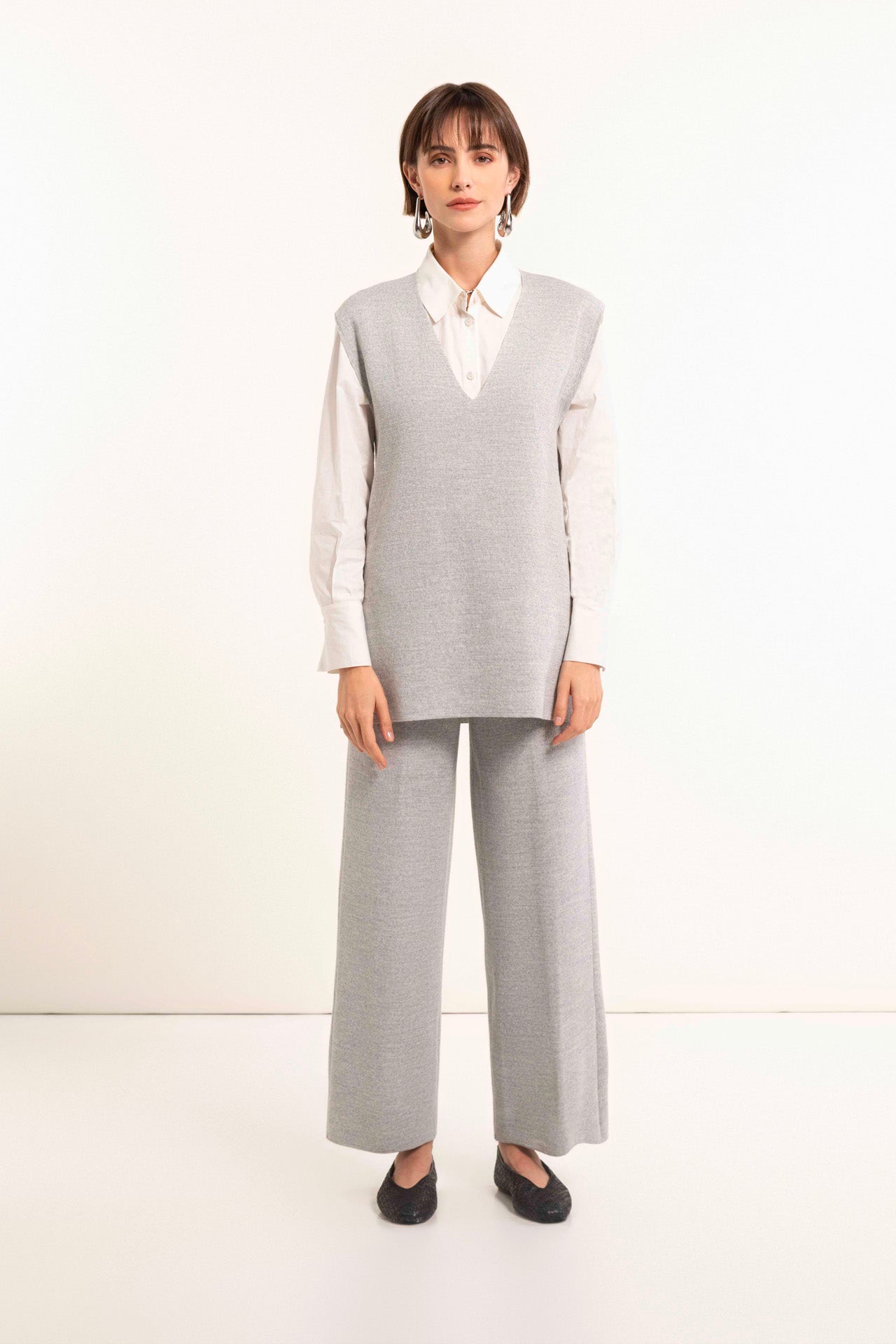 Pantalone palazzo in maglia di lana