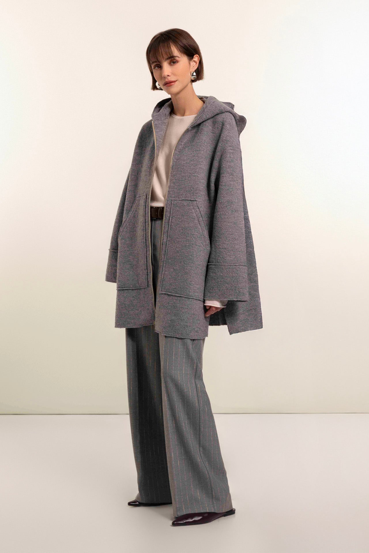 Long wool jacket with hood