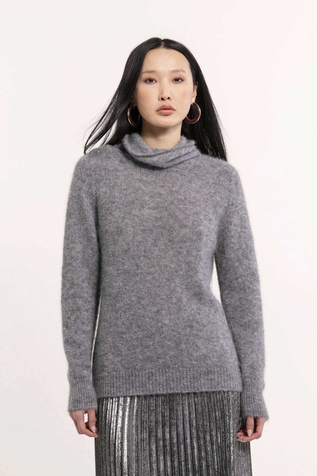 Grey alpaca sweater with donut neck