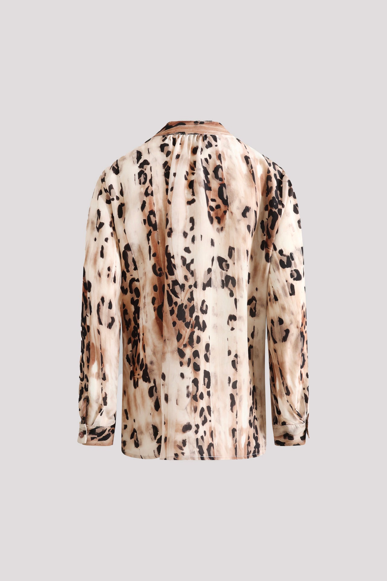 Blusa in viscosa fantasia animalier scollo a solino