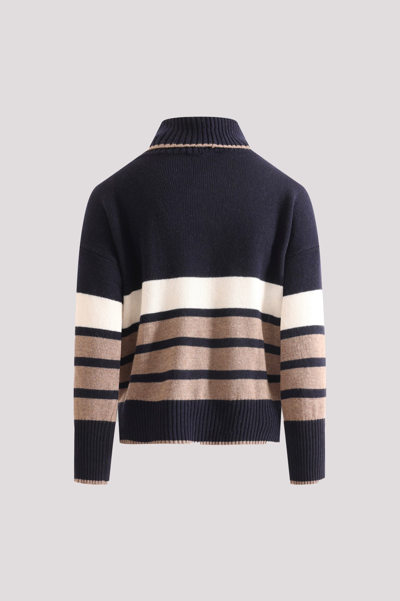 Turtleneck sweater with a mix of tricolor stripes