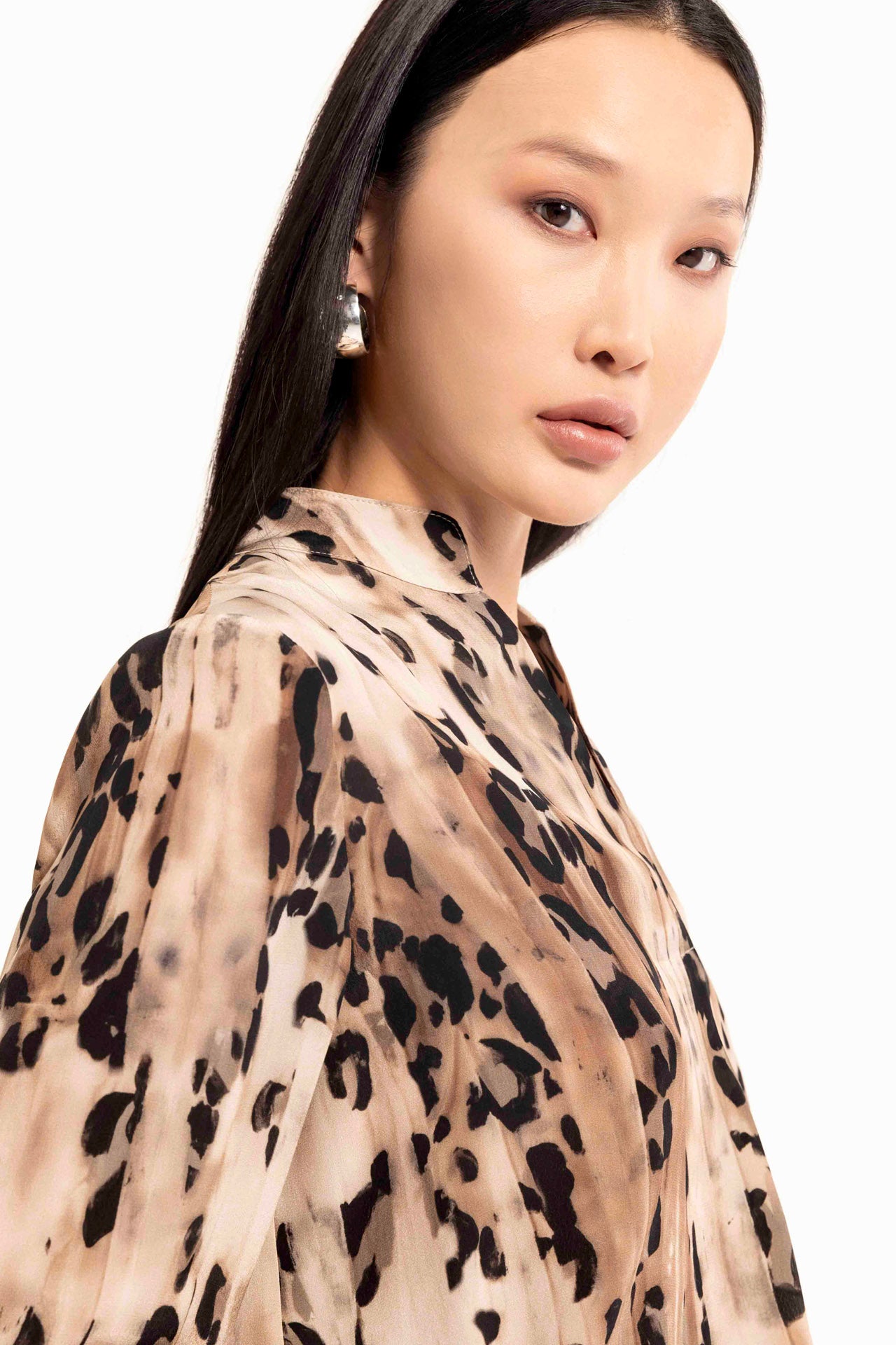 Viscose blouse with animal print and scoop neckline