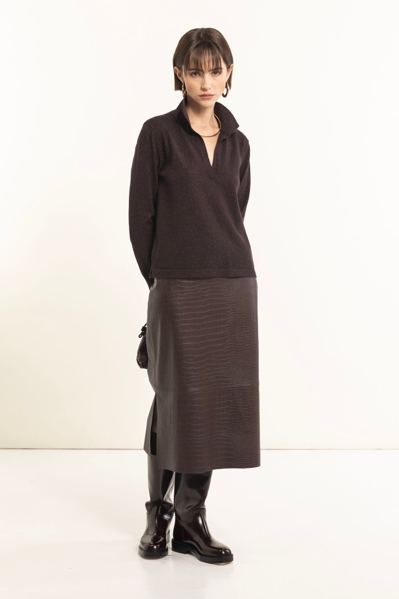 Faux leather pencil skirt with coconut motif
