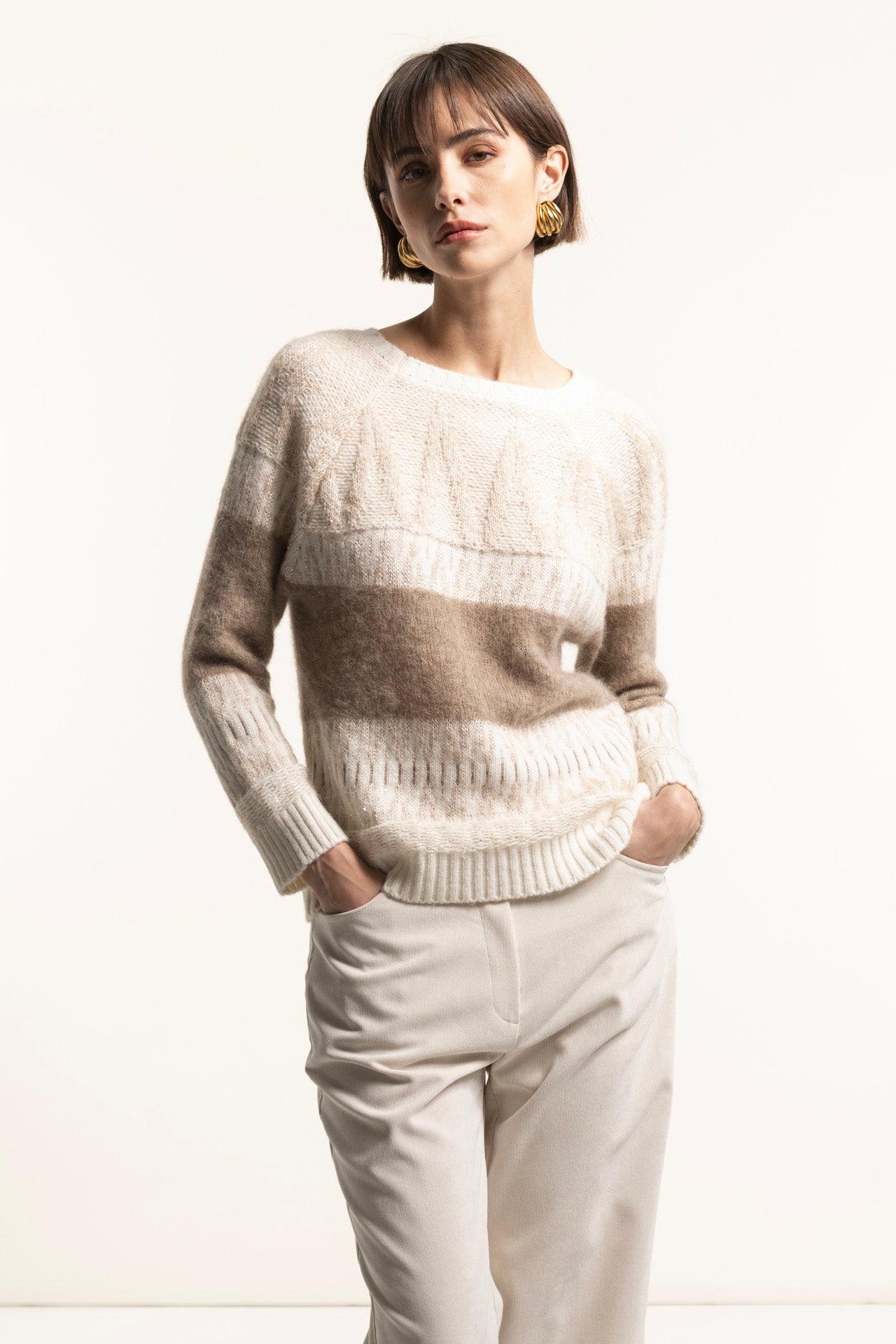 Jacquard sweater in alpaca and acrylic with a geometric pattern