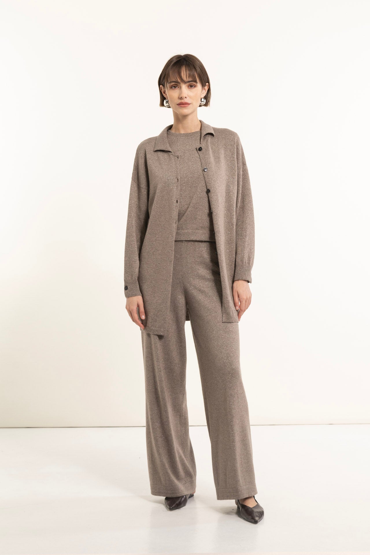 Wool and cashmere blend knit trousers with lurex