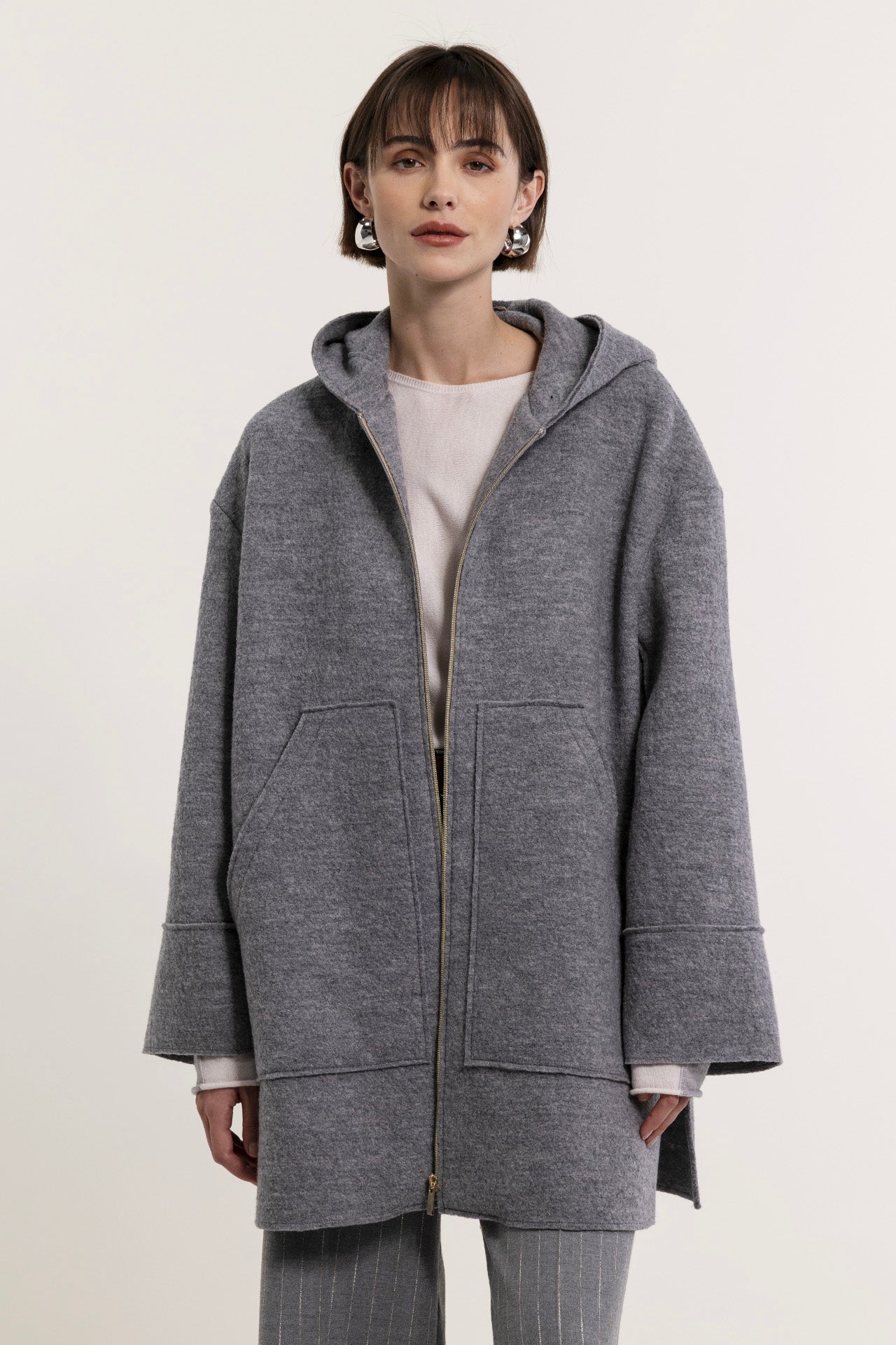 Long wool jacket with hood
