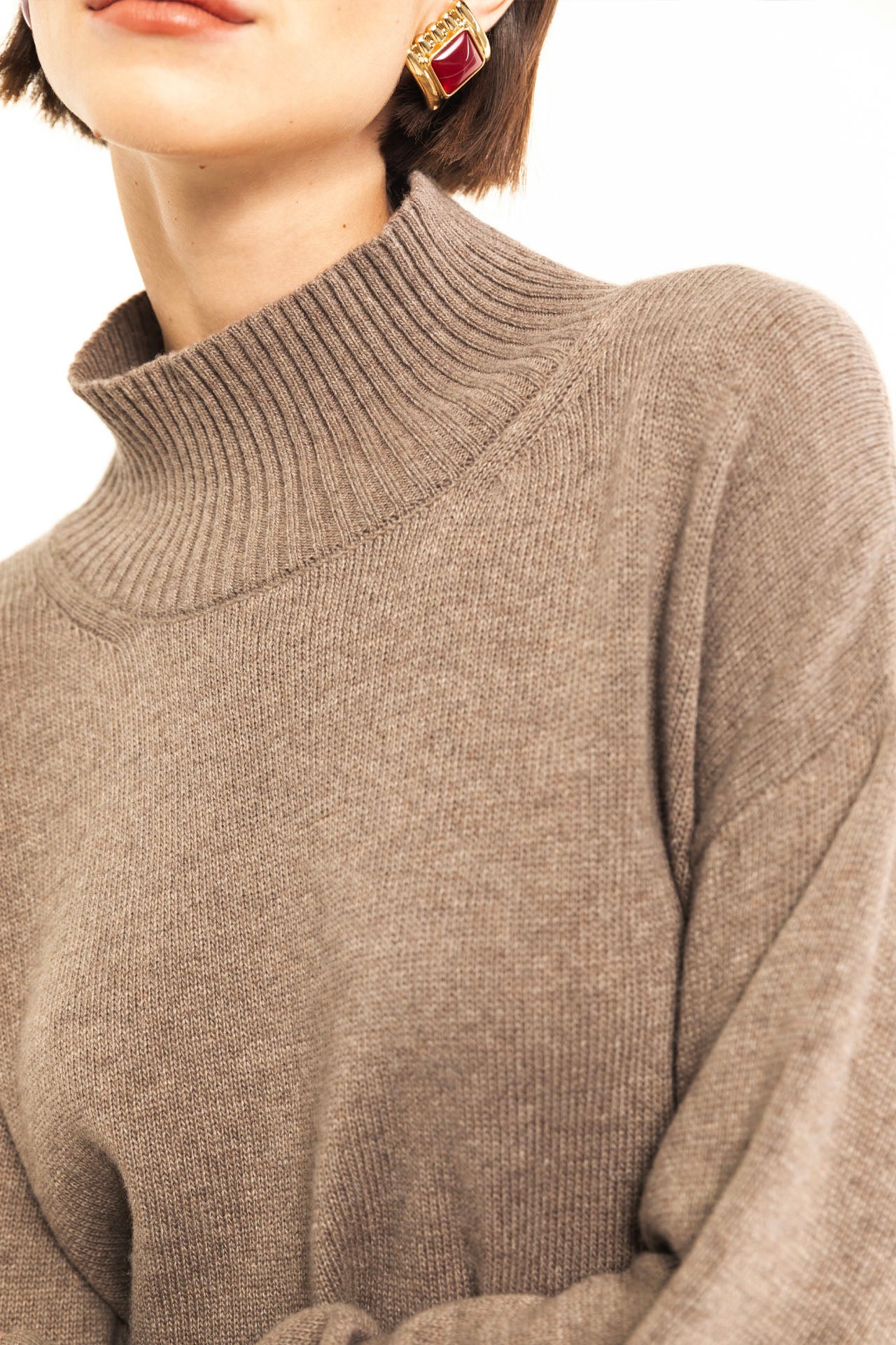 Beige wool and cashmere blend turtleneck sweater