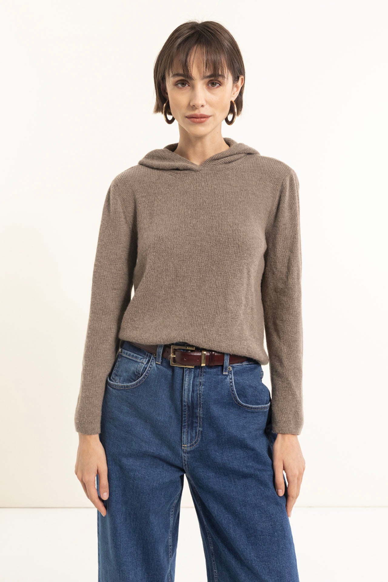 Wool and cashmere blend sweater with hood
