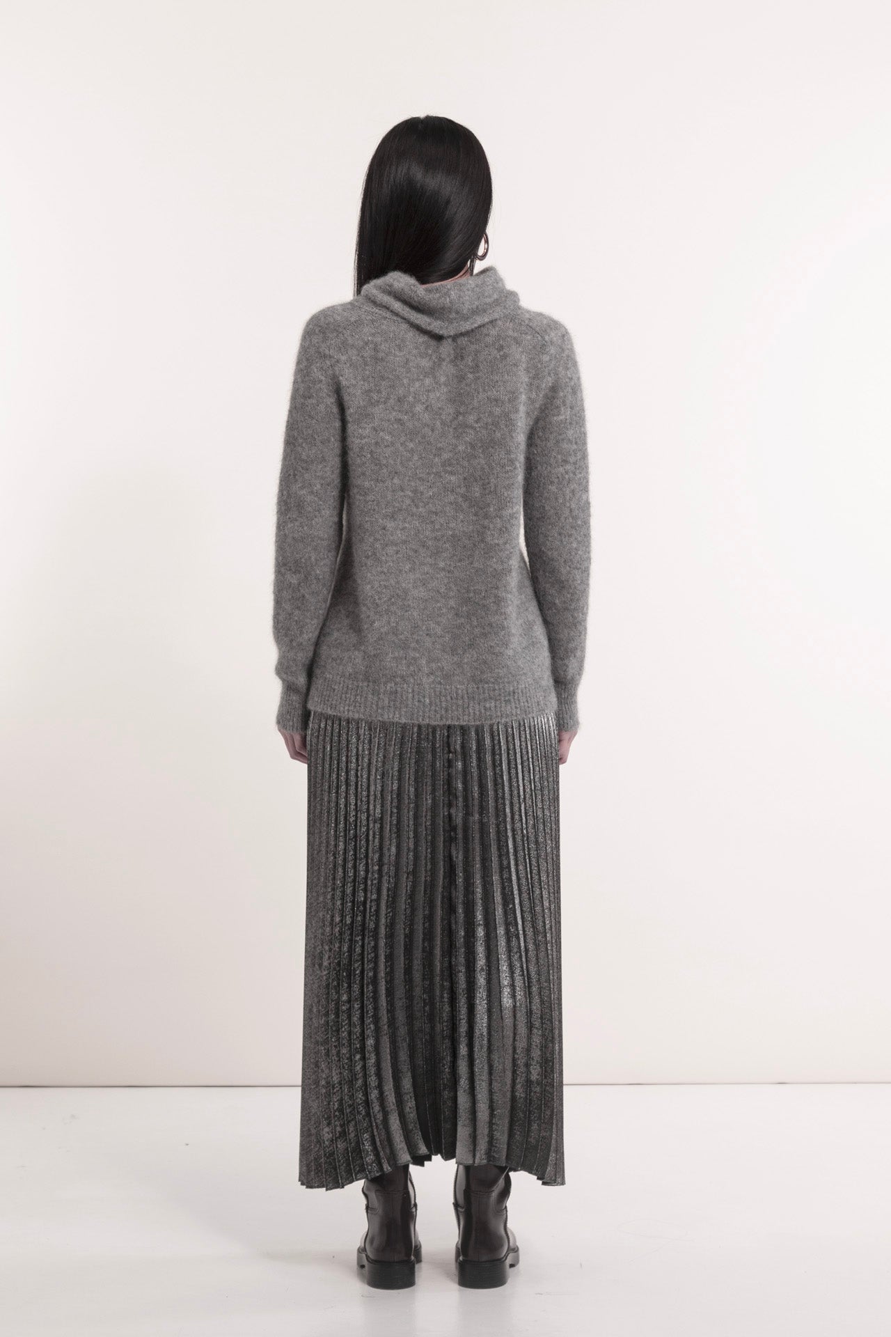 Grey alpaca sweater with donut neck