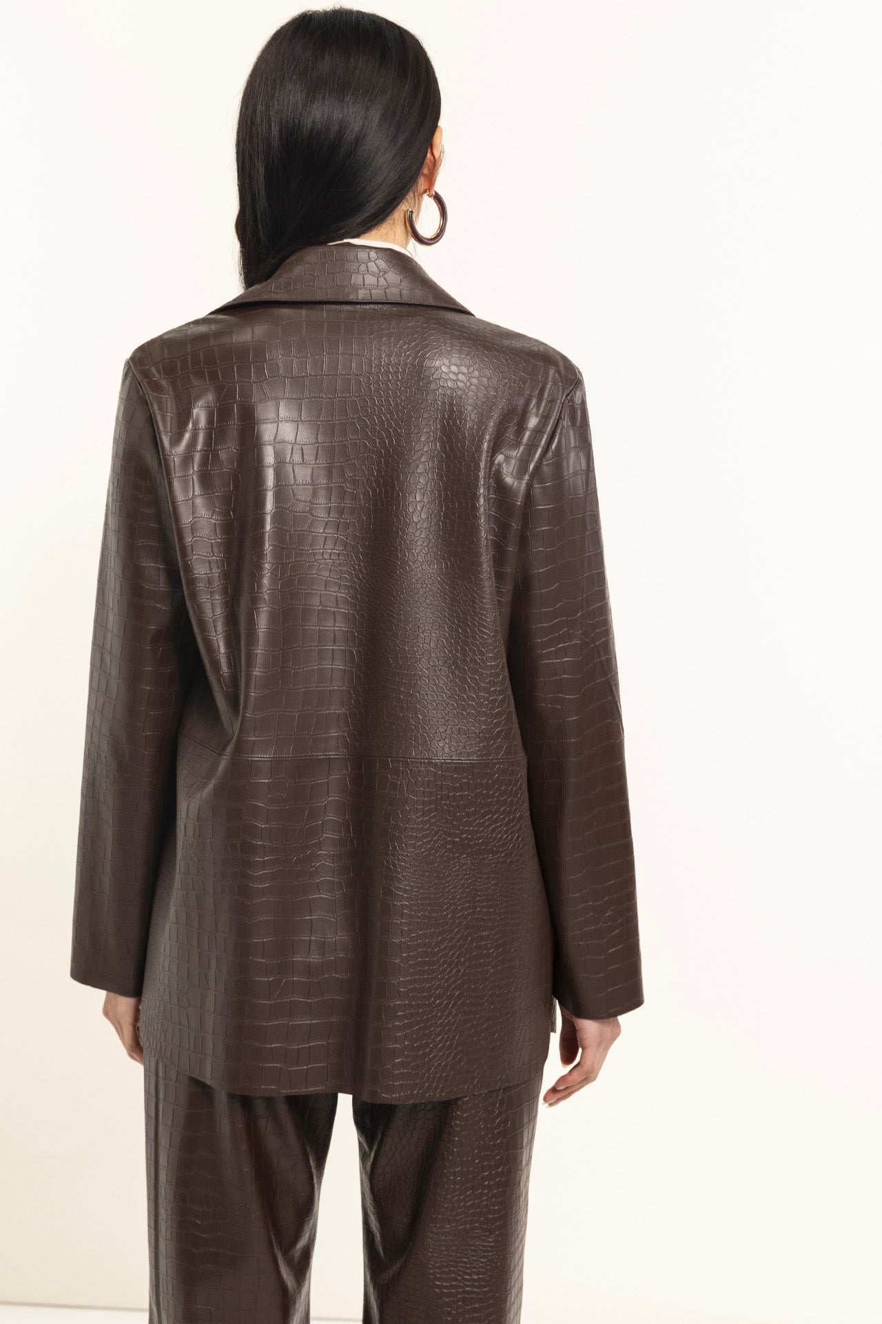 Brown faux leather overshirt jacket