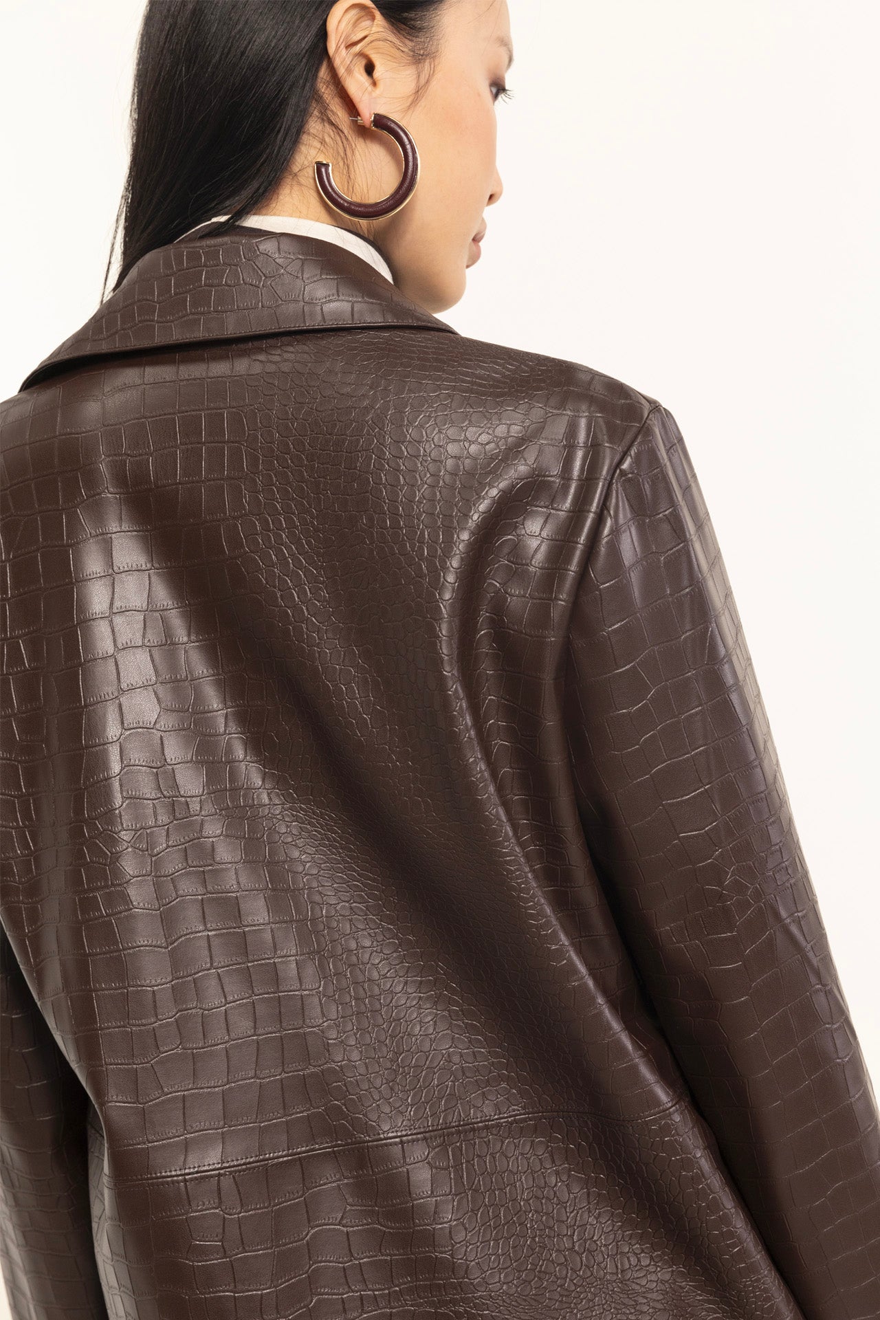 Brown faux leather overshirt jacket