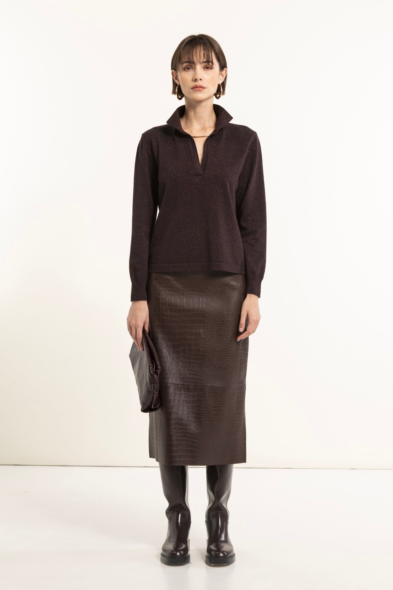Faux leather pencil skirt with coconut motif