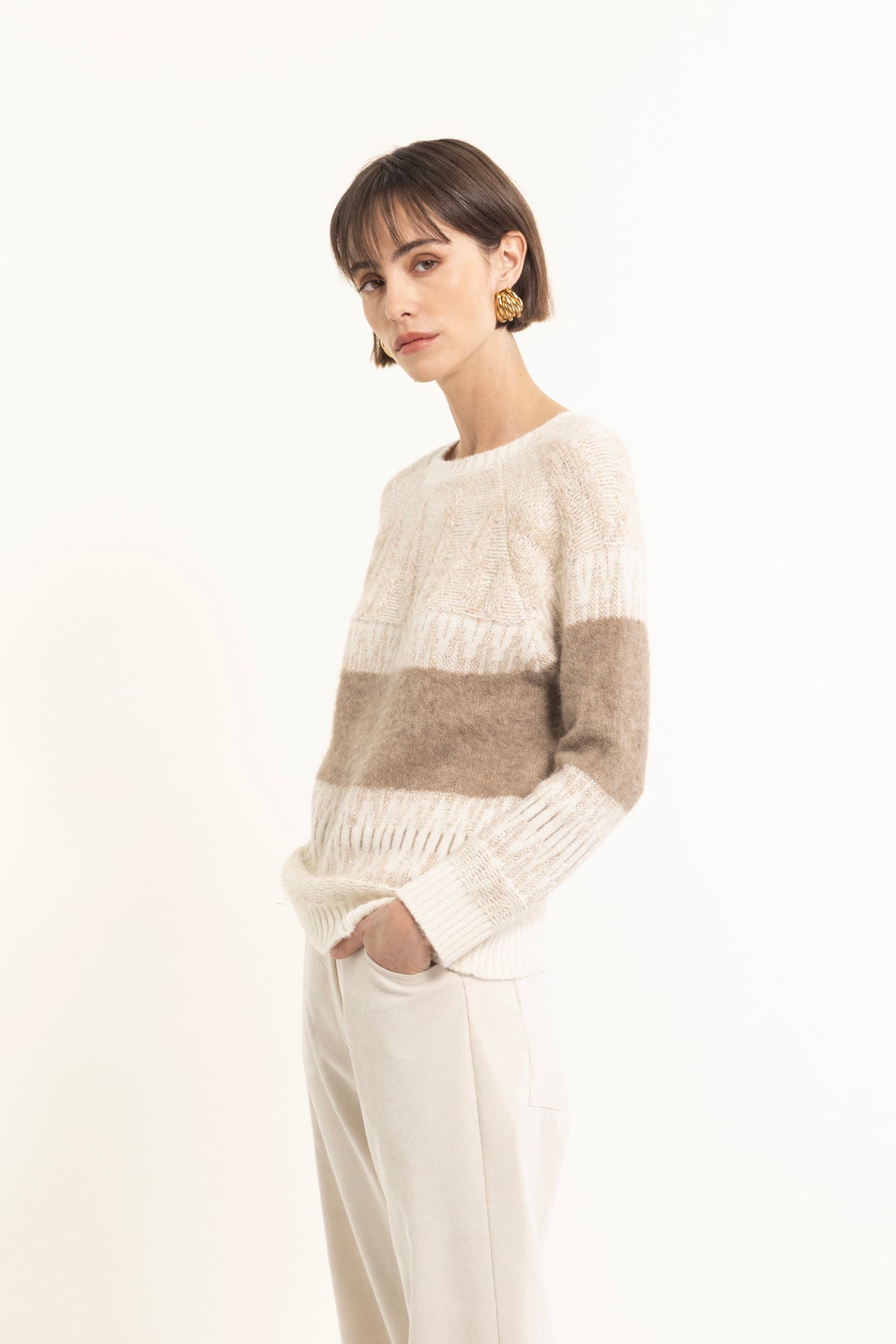 Jacquard sweater in alpaca and acrylic with a geometric pattern