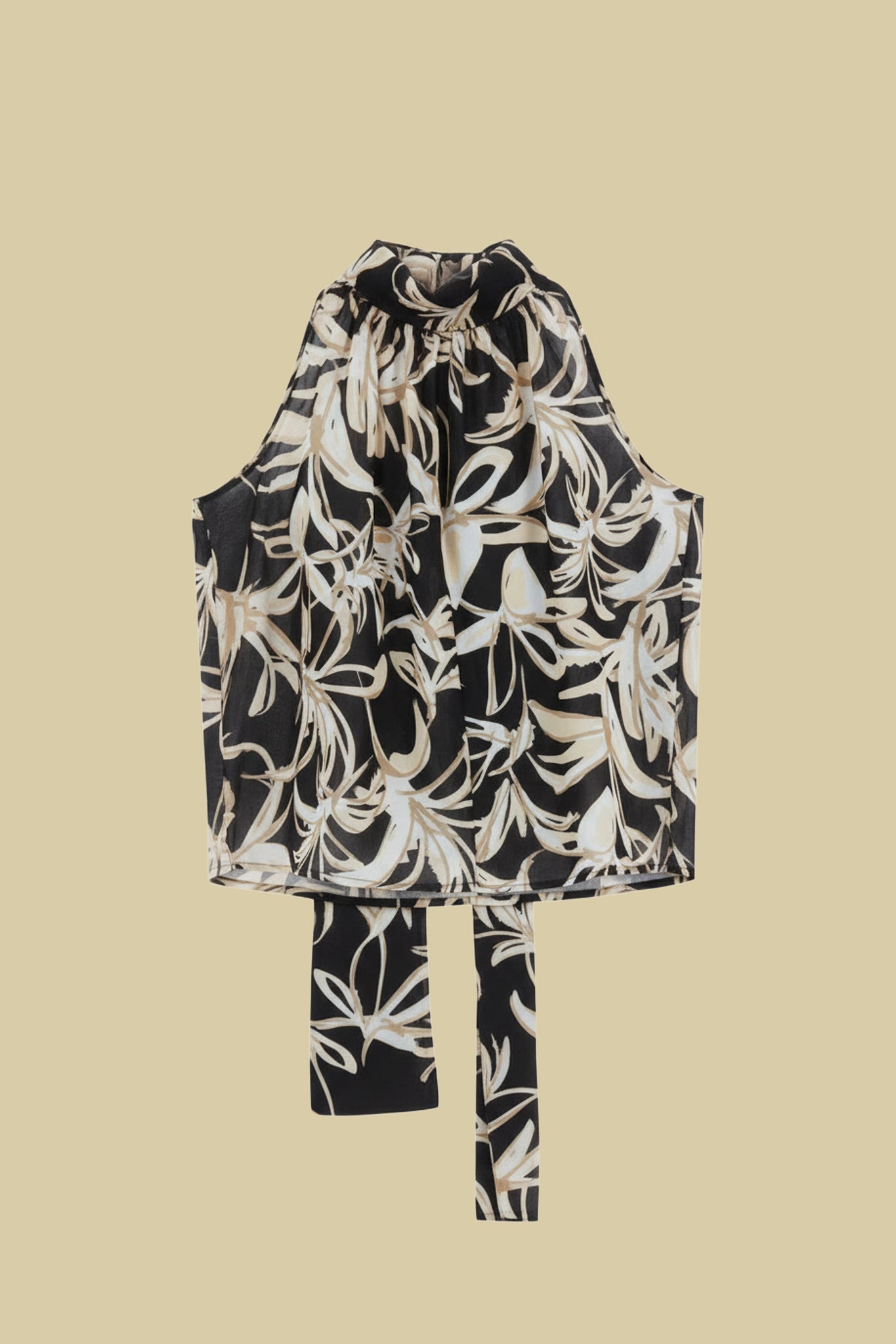 Sleeveless top in pure cotton with scarf collar