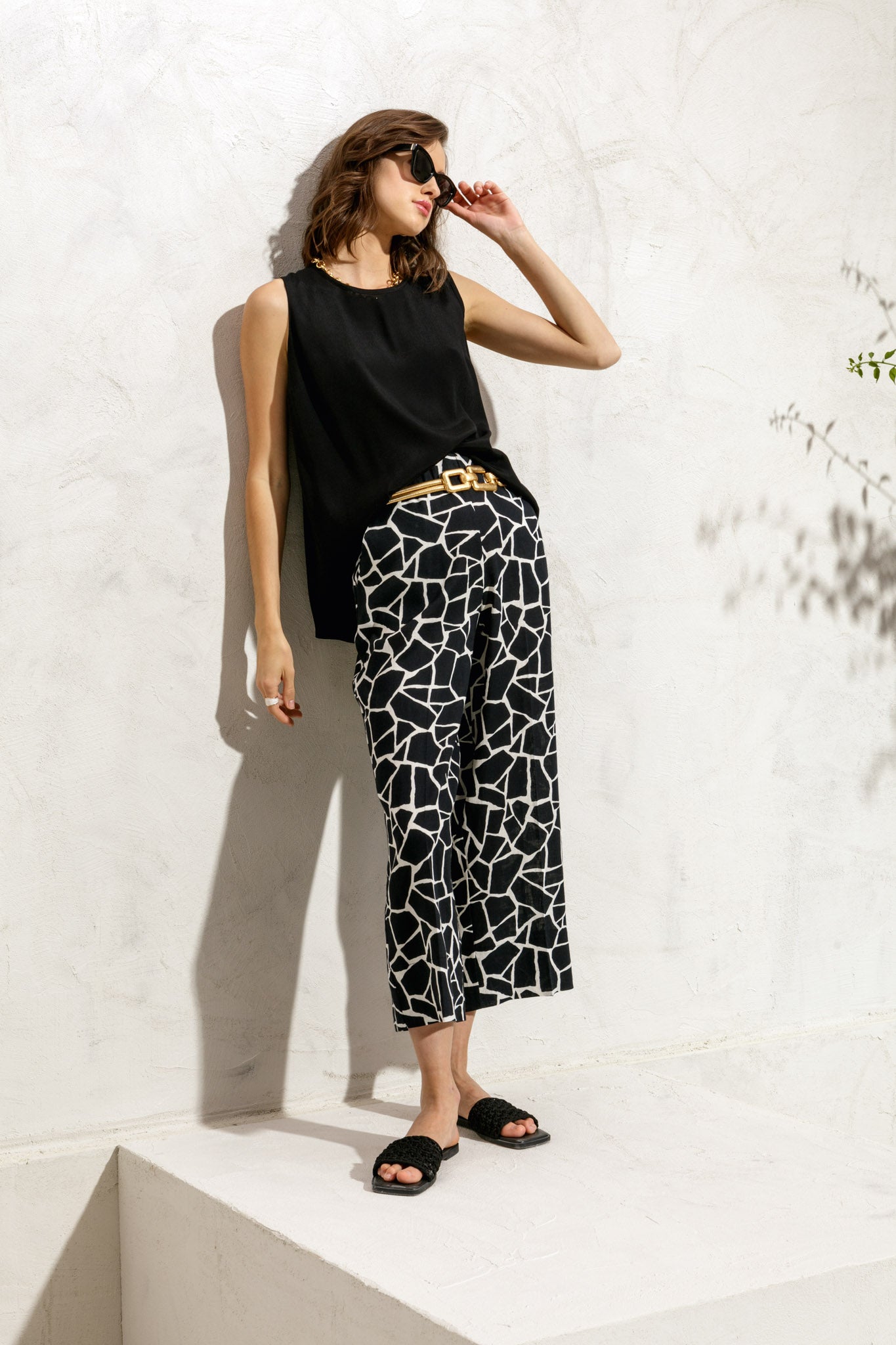 Printed linen trousers