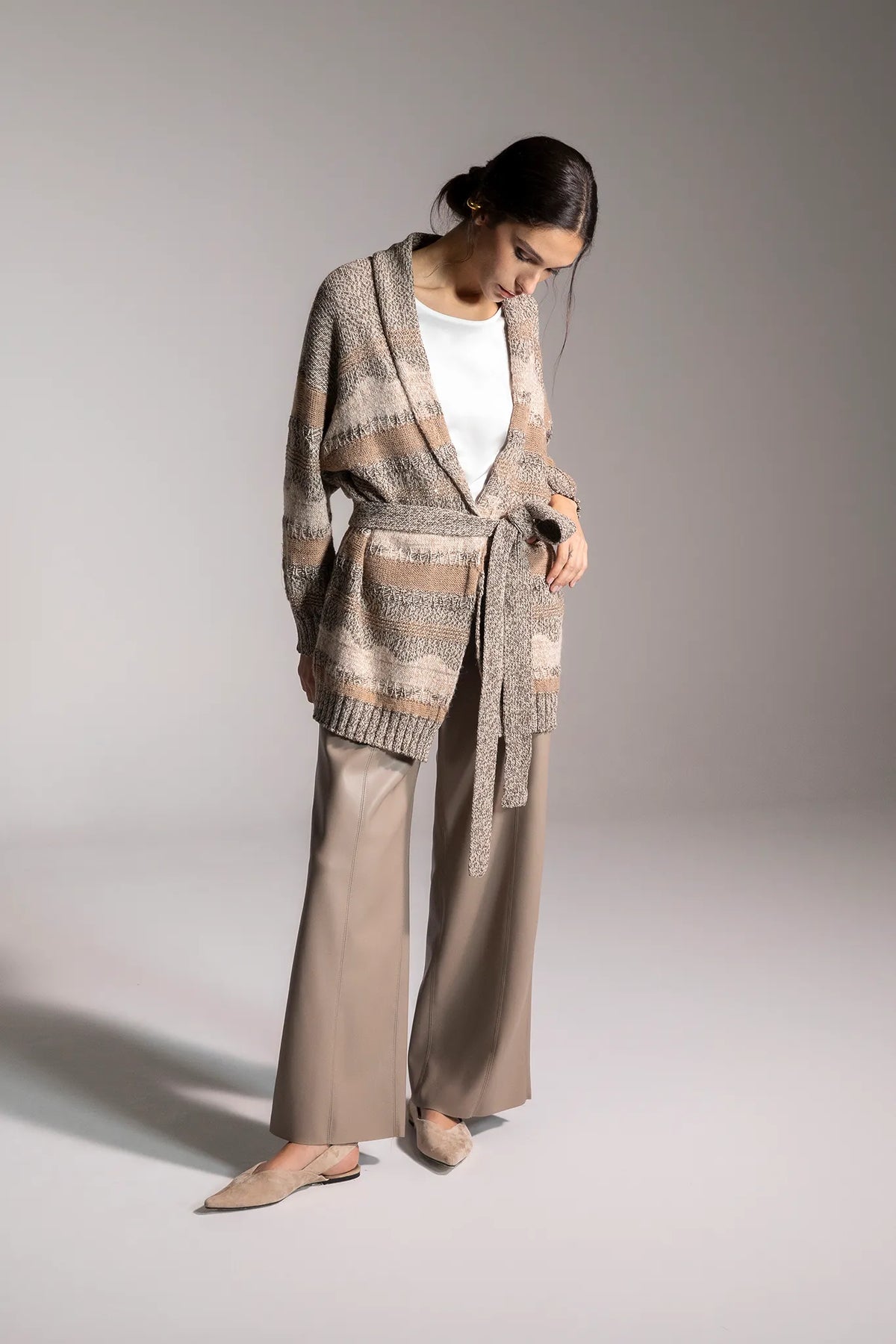 Cardigan jacquard con cintura